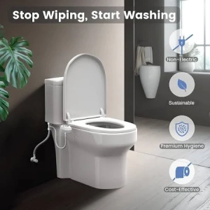 Ultra-Slim Bidet Attachment for Toilet - Effortless Non-Electric Self-Cleaning Dual Retractable Nozzles Bidets Toilet Seat, Adjustable Water Pressure Fresh Water Sprayer Baday