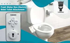 Throne Bidet Attachment for Toilet – USA Patented - Non-Electric Self Cleaning Water Sprayer Toilet Bidet Double Nozzle (Frontal & Rear Wash) Bidet Toilet Seat Attachment, Easy Install (White)